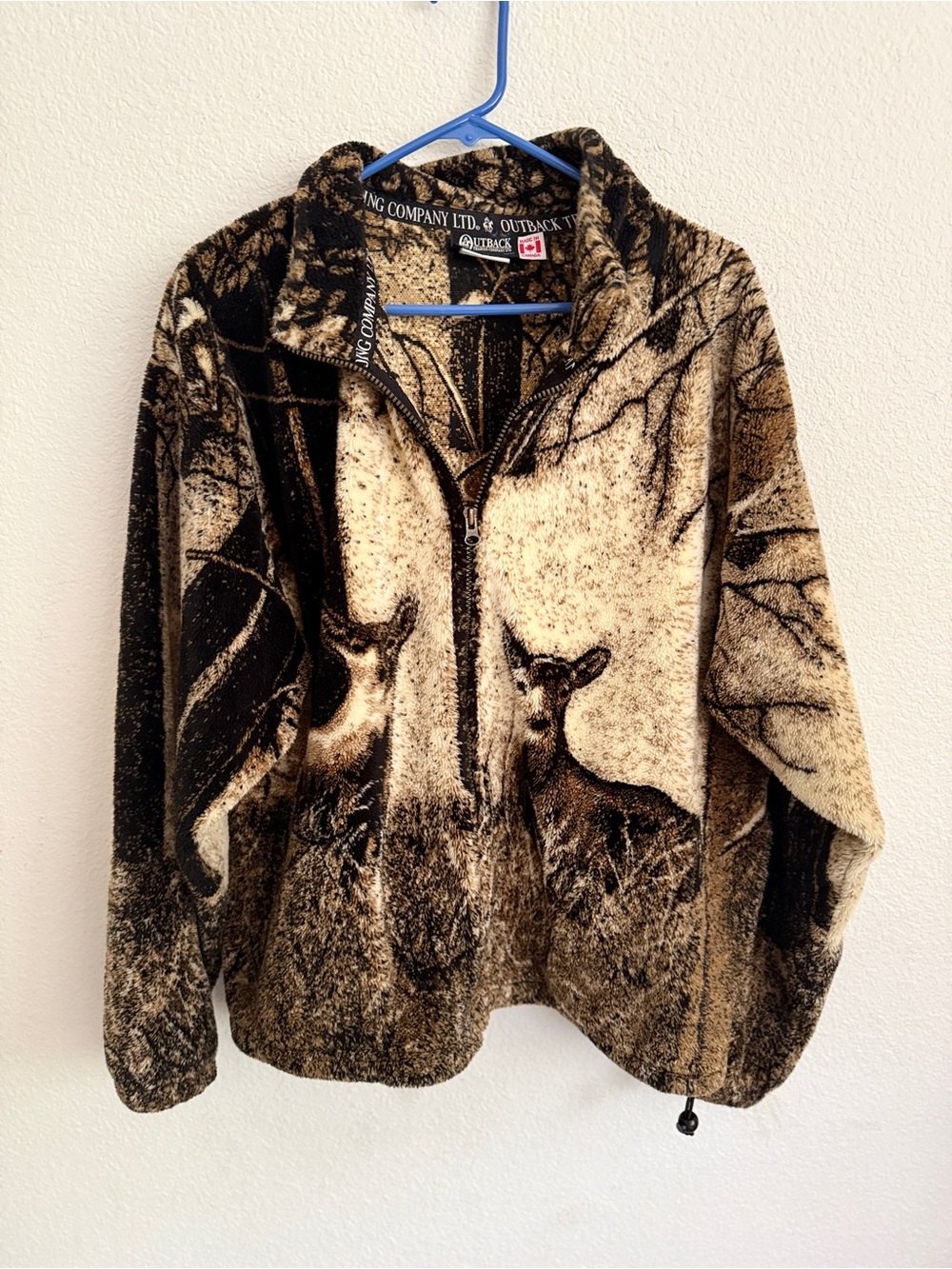 Outback Trading Company Deer-Print Fleece Jacket Women’s Large Made in Canada